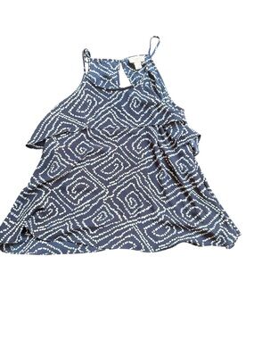 LOFT Navy and White Dotted Spiral Ruffle Halter Top